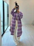 spring new arrivals: european and american style women's fashion - lapel collar pocket wool blend plaid shirt