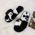 Popular women's slippers 2024fall and winternew arrivalfairy style pearl cow one-line home plaidflats suede fur slippers