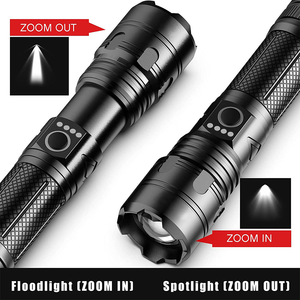 Cross-border aluminum alloy P70 telescopic strong light flashlight power display rechargeable P50 outdoor small portable flashlight
