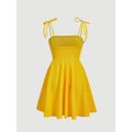 Women's summer new romantic elegant water-soluble daisy embroidered cinched waist a-line cami mini dress