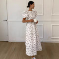 French polka dot dress women's summer  new arrival draped niche design puff sleeve elegant slimming long dress