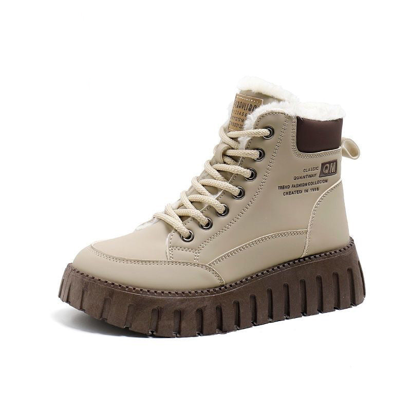 Women's fleece-lined cotton shoes - authentic, warm, flat, new autumn/winter 2025 collection. leather upper, soft sole, durable women's shoes - kt2509