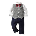 Boys' british style plaid vest, shirt, and overalls three-piece set - stylish outfit for baby boys' birthday parties and performances