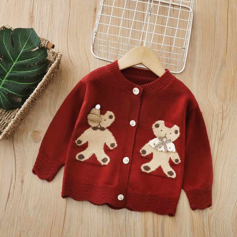 Girls' knit cardigan sweater -  autumn/winter new collection - "maillard" color series knit top