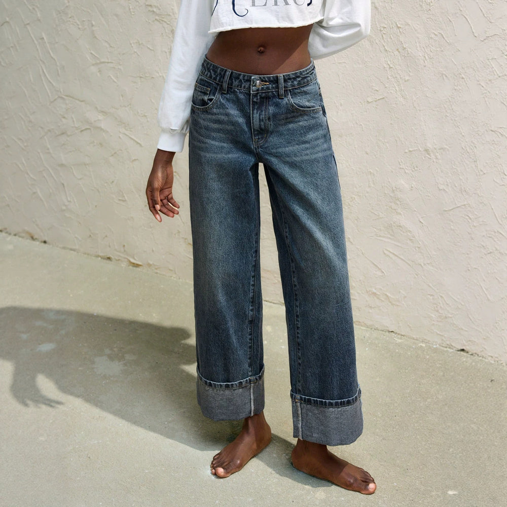 Fashionjeans women's distressed white rolled hem high waistdrapedloose pants american casual women's jeans
