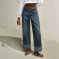 Fashionjeans women's distressed white rolled hem high waistdrapedloose pants american casual women's jeans