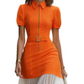 Amazon elegance contrast color polo collar short sleeve dress  summer new arrival slim slimming look short skirt
