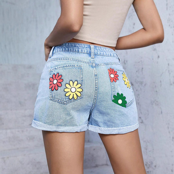 European and American  denim shorts women's summer loose 2025 popular thin new irregular trousers flanged printing