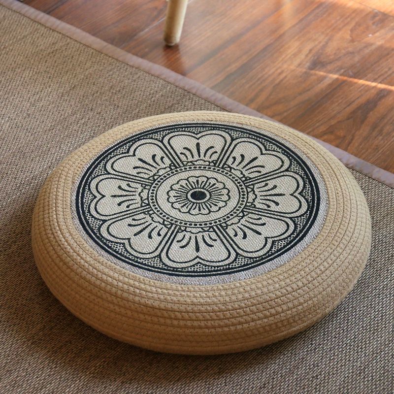 Futon pouf, tatami floor, bay window, retro coffee table, pouf, living room floor cushion, hemp rope meditation stool