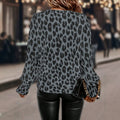 Vintage ink wash leopard print blouse - v-neck, flared sleeves, commute & casual women's wear - 1688 source