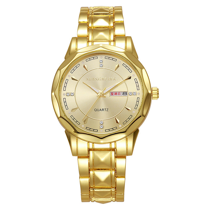 Wholesale men's watches: premium, cross-border, luminous, waterproof, dual calendar, rivet steel band quartz watch ⌚ - cross-border watch