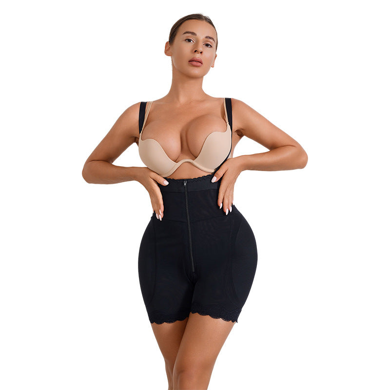 Armless fake crotch body shaping thin zipper buttoned jumpsuit waist and buttocks pad sexyhigh waist tummy control butt lift pants