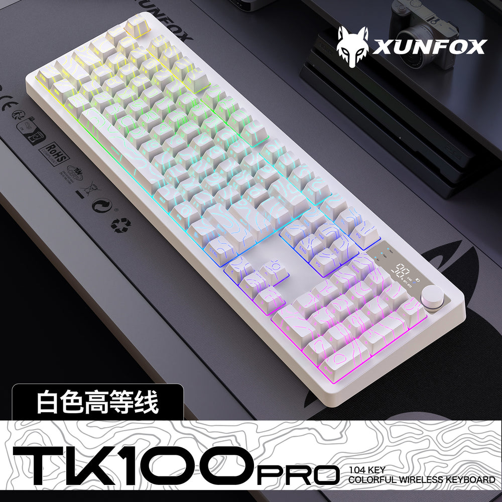 Dazzling silver fox tk100pro wireless bluetooth wired three-mode mechanical feel keyboard pbt with display knob rgb