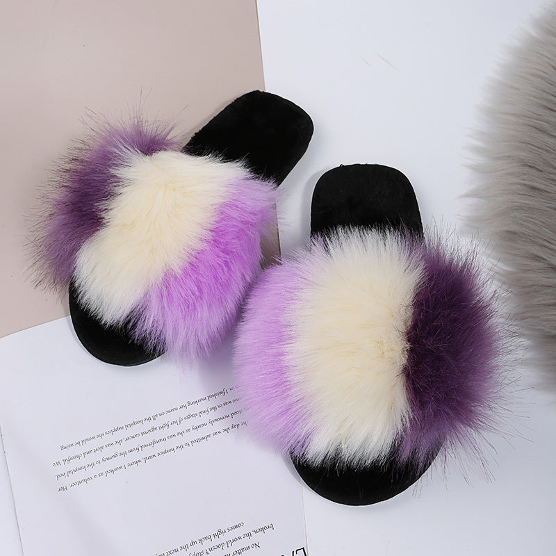 Export amazon new arrival imitation fox raccoon raccoon fur slippers cotton slippers fur fur slippers flats flip flops