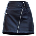 spring/autumn solid color diagonal zipper slimming pu midi skirt - high waist bodycon leather skirt