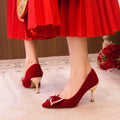 Chinese xiuhe wedding shoes for women 2024 new arrival wedding dress shoes pearl heel bows not tired feet red engagement