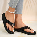 Export cross-border rhinestone beach shoes flip-flops women's summer cake round toe plus sizenew arrival wedge heel thick sole sandals women