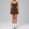 Fashion nude back sports dress women's fake two-piece set fashion tape golf flap pocket pants one-piece tennis skirt