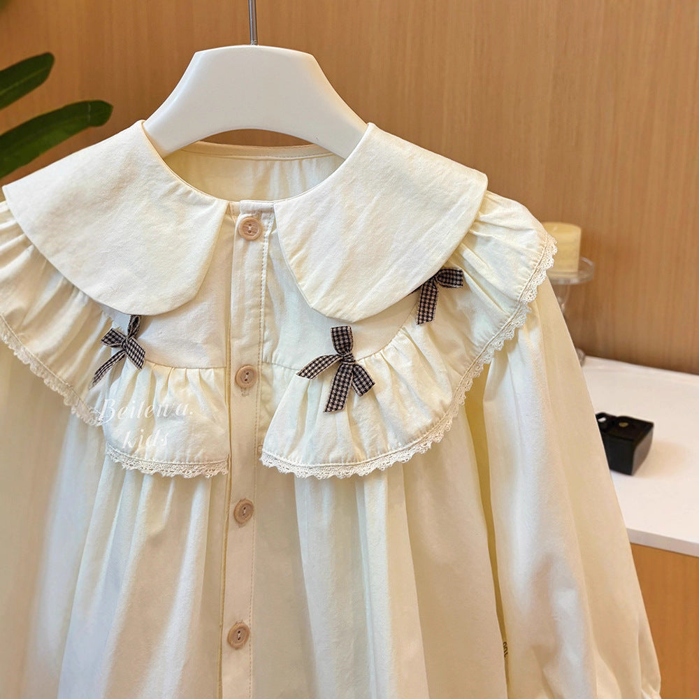 Girls' spring/autumn new style blouse - bowknot lace shirt, trendy and chic versatile outerwear, fashionable top for baby girls