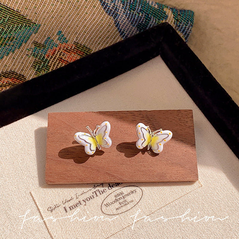 Sweet girl style gradient yellow butterfly earrings spring and summer new arrival enamel earrings niche styleclassyelegant earrings accessories