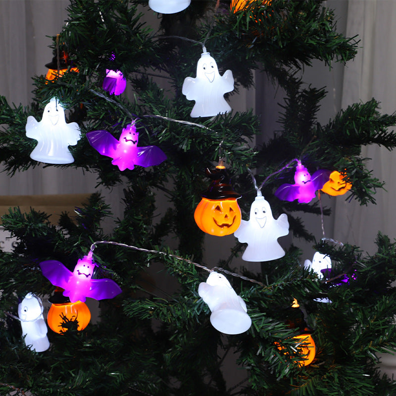 LED Halloween light string indoor atmosphere haunted house party decoration pumpkin ghost bat combination small color flash light string