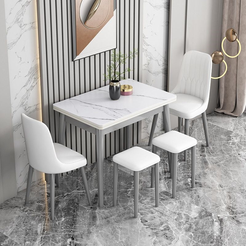 Foldable rock slab dining table - space-saving extendable solid wood dining set for small apartments - italian minimalist style