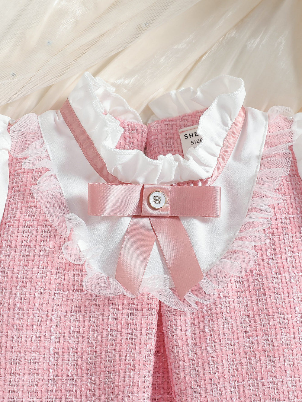 cross-border hot-selling lace bow preppy chic baby girl faux two-piece chanel-inspired princess dress