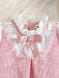 cross-border hot-selling lace bow preppy chic baby girl faux two-piece chanel-inspired princess dress