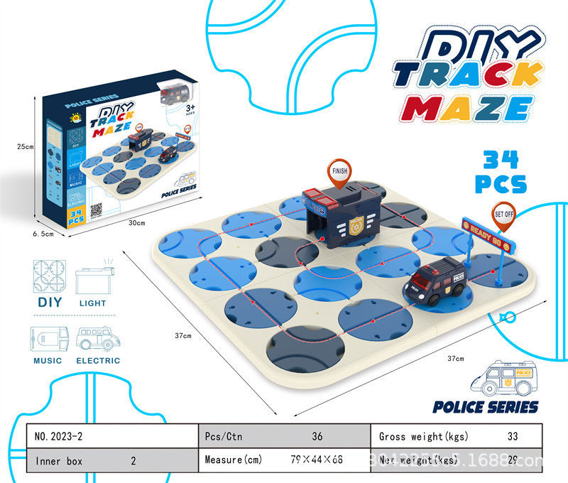 diy track car maze challenge game - children's thinking training track building sound & light electric vehicle toy