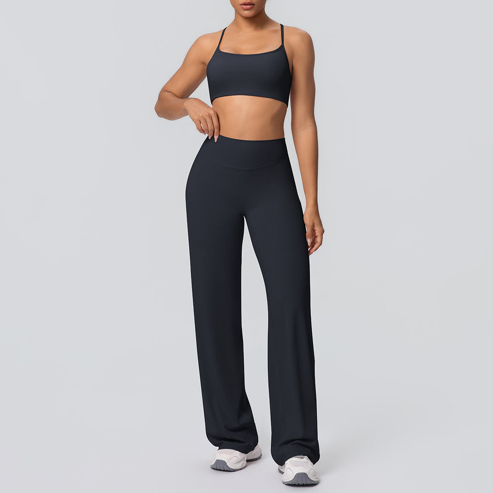 Sexy suspender back high waist hip lifting loosestraight-leg sports pants suit quick-drying running yoga fitness wear for women