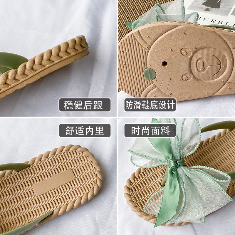 Women's slippers - 2024 summer new arrival: trendy bowknot flat sandals, versatile outdoor wear, waterproof soft sole, women's thong sandals