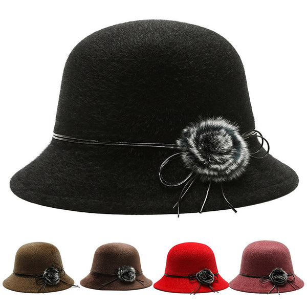 Winter hat hairball imitation mink velvet bucket hat middle-aged and elderly grandma outdoor fashion sunshade warm woolen basin hat