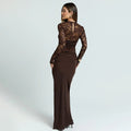 European and american style women's spring new arrival: elegant and chic round neck bandeau long sleeve sexy lace see-through patchwork dress