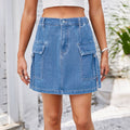 Wishfashion cross-border export women's clothing  independent station is it hard to wash denim workwear short skirt skirt
