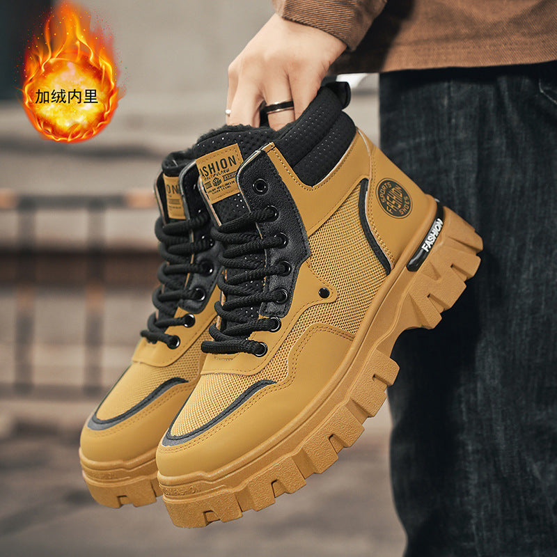 Winter men's high-top boots, men's fleece-linedheattechthick soleworkwear boots, outdoor hiking desert combat rhubarb boots