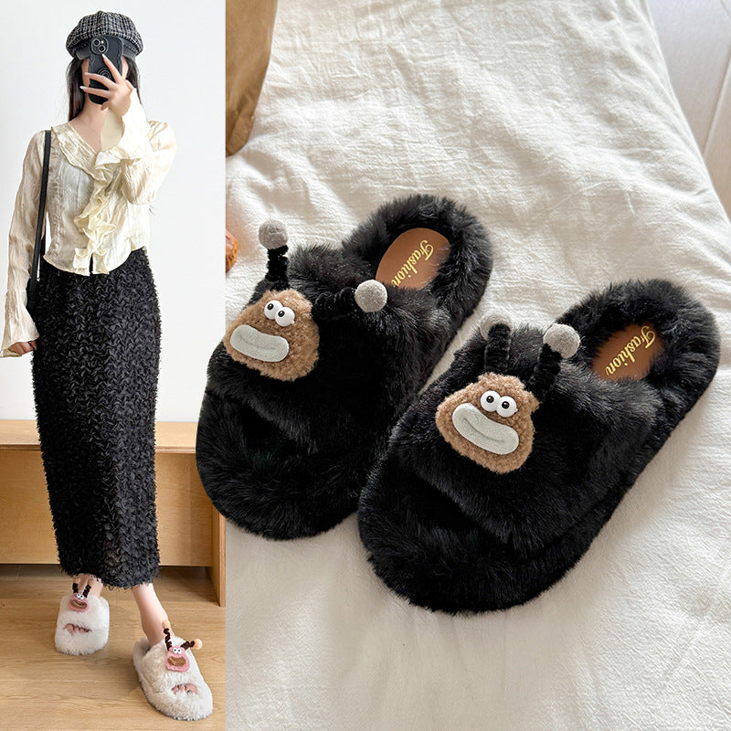 Antenna twist stick cute furry slippers for women fall and winternew arrivaloutwearstuffed velvet non-slipheattech home couple cotton slippers