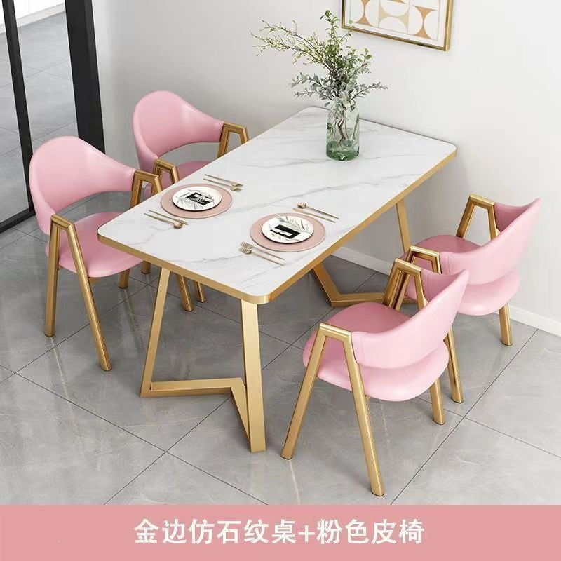 Nordic light luxury negotiation table and chair combination milk tea shop imitation rock slab rectangular in stock reception table and chair combination dining table and chair