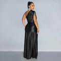 C7506 cross-border   fashion women's elegant gold foil one-shoulder sleeveless solid color dress