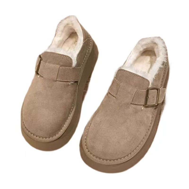 Thick sole buckle fleece-linedheattech birkenstock shoes low ankle snow boots 2025winternew arrivalwaterproof short boots non-slip cotton shoes