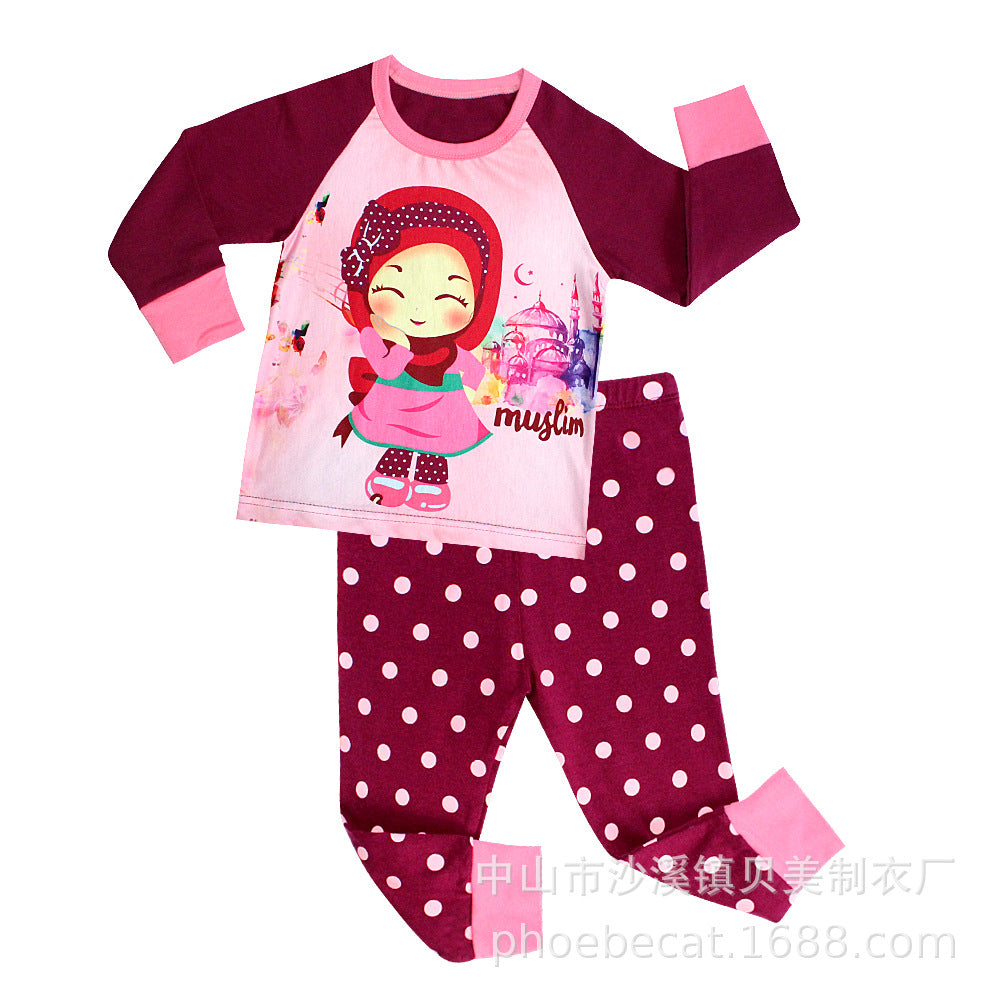 e-commerce children's pajama set, pure cotton girls' thermal underwear, casual cartoon girls' loungewear, children's clothing