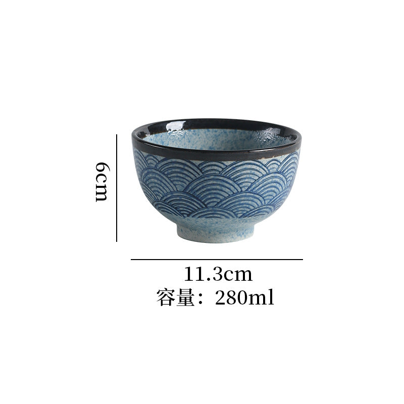 Japanese-style retro ceramic rice bowl - underglaze decoration, high-value design - suitable for restaurants, hotels, home use, and business settings - also ideal as a ceramic dessert bowl