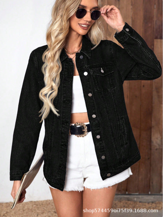 Amazon tiktok pinduoduo export cross-border american retro denim outwear women's classic lapel easiest for match jacket