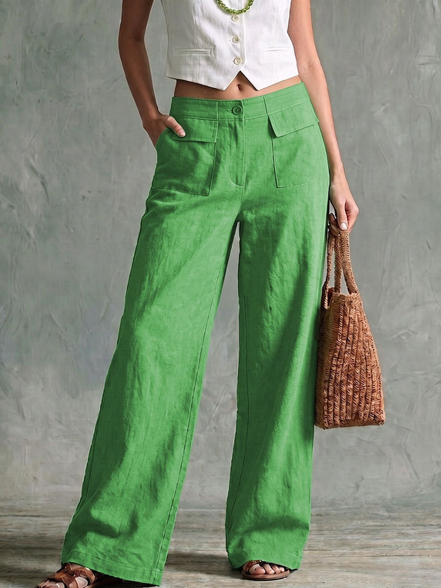 women's spring/summer new arrivals: european and american style pants -  solid color cotton linen loose fit wide leg trousers for women