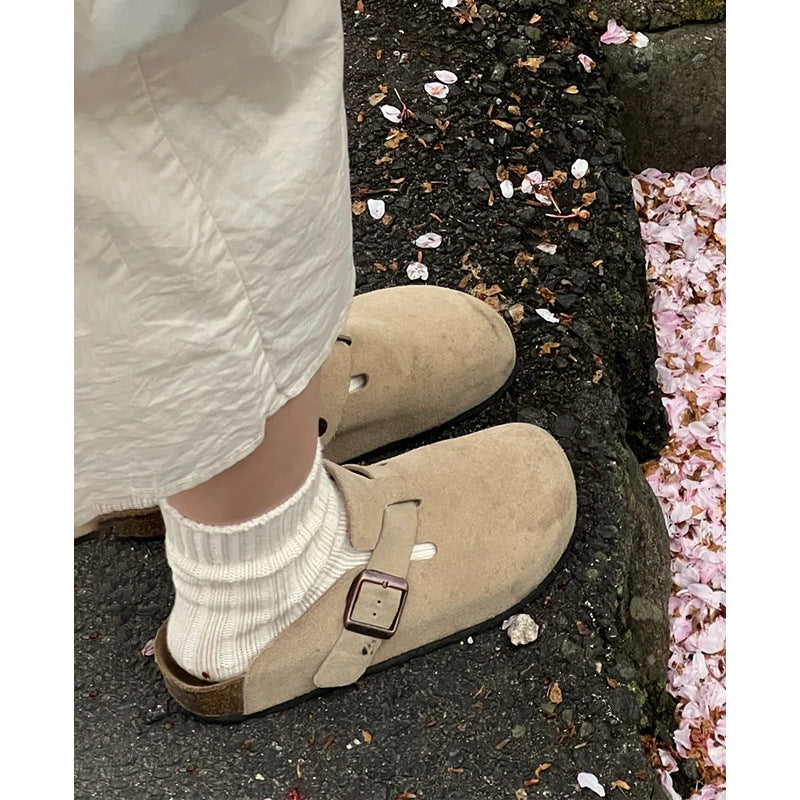 Birkenstock boots women's 2025 new spring closed-toe half-slipper outdoor thick sole slip-on flat lazy sandals