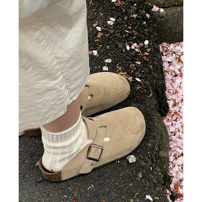 Birkenstock boots women's 2025 new spring closed-toe half-slipper outdoor thick sole slip-on flat lazy sandals