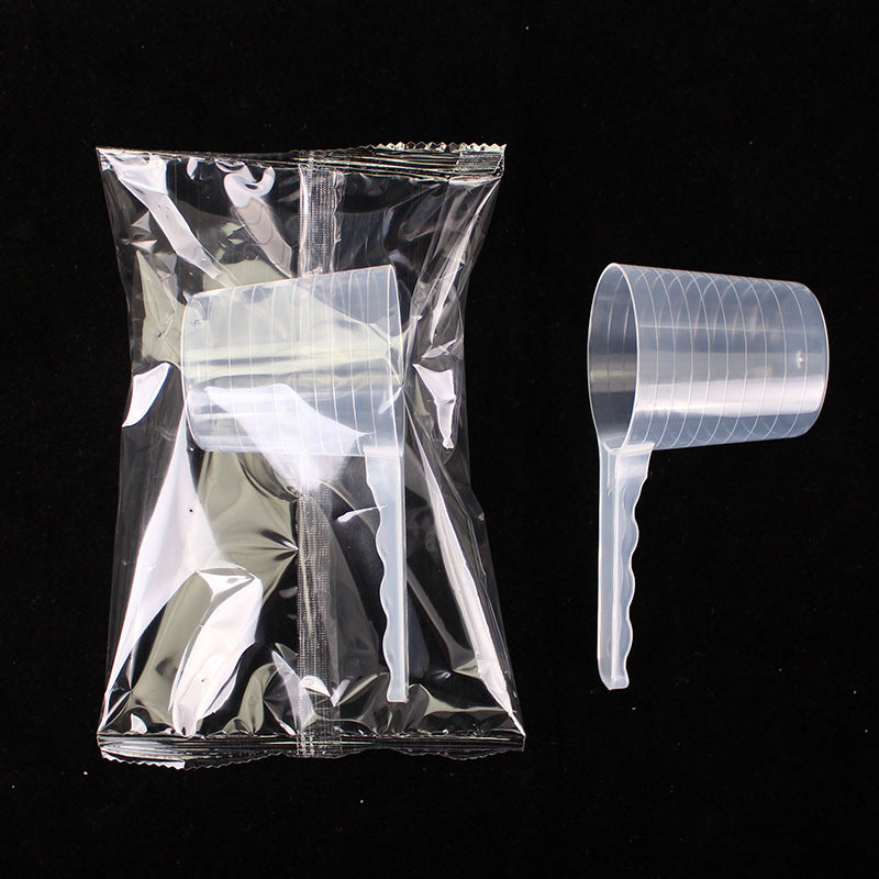 Individually wrapped 100ml clear plastic measuring spoons for powder, liquid, fertilizer, feed (non-edible), water, and 100g measurements