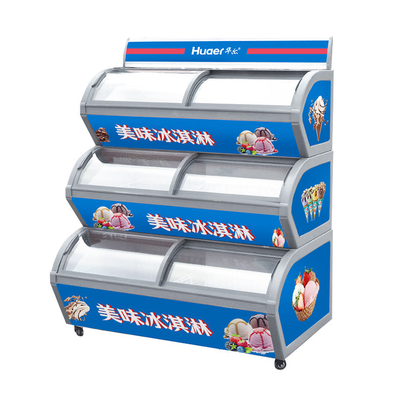 Huaer three-machine conjoined ice cream cabinet commercial refrigerator supermarket display freezer stacked three-layer frozen ice cream cabinet