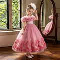 new arrivallonggirl dress stereo applique tutu tulle kids birthday princess dress flower girl wedding dress