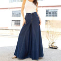 Fashionjeans women's retro dark blue split topstitch wide-leg pants high waist drapedloosemop pants