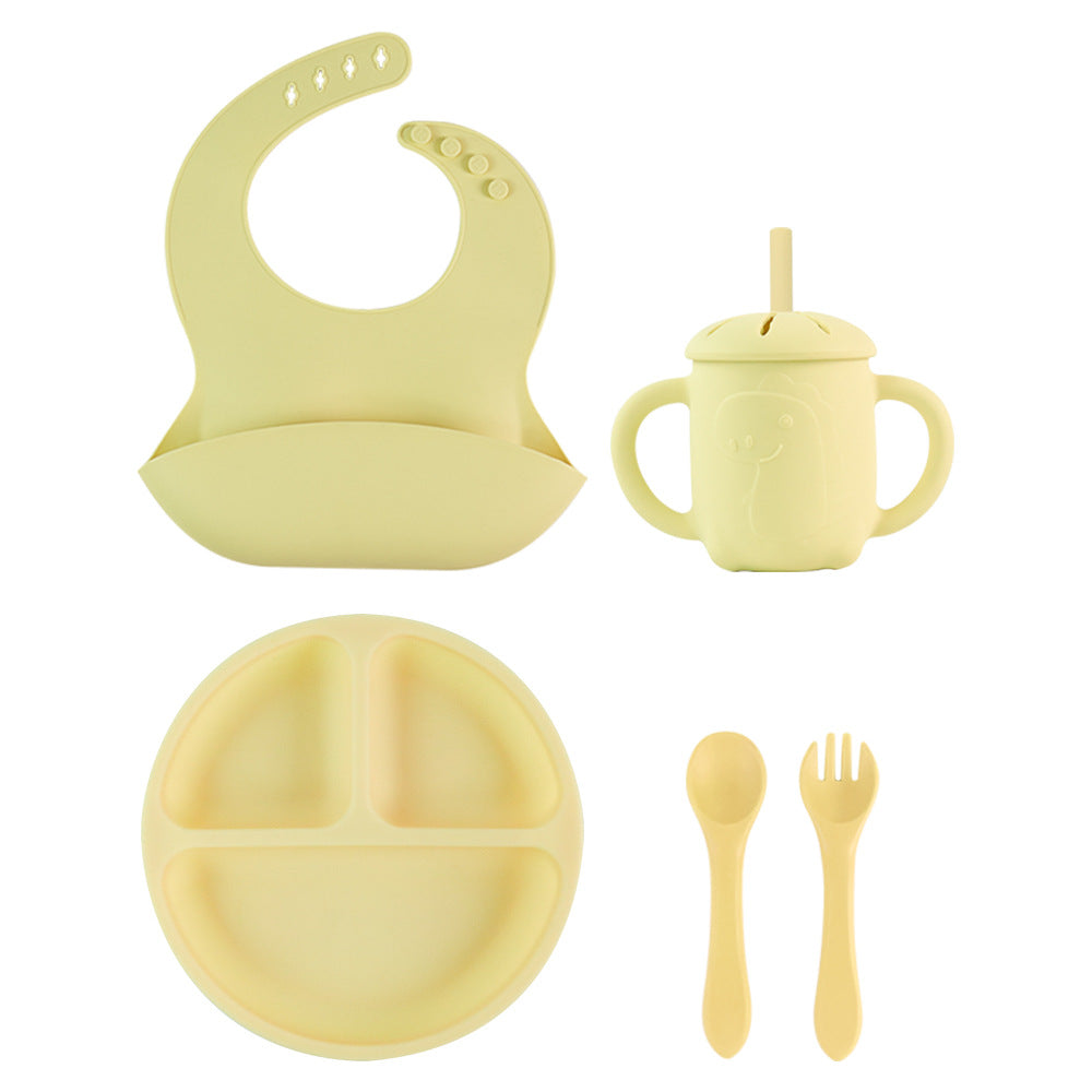 Children's Silicone Plate Set Baby Products Baby Food Bowl Fork Spoon Bib Four-piece Tableware Set